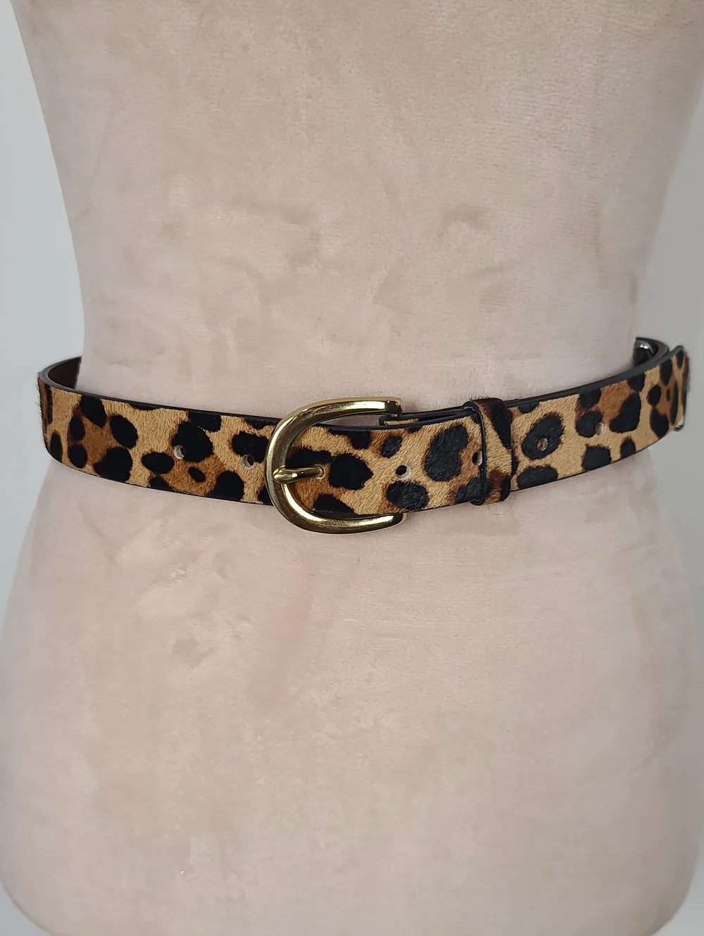 J. Crew Leopard Print Luxe Leather Calf Hair Belt Gold-Tone Buckle XS #L3620
